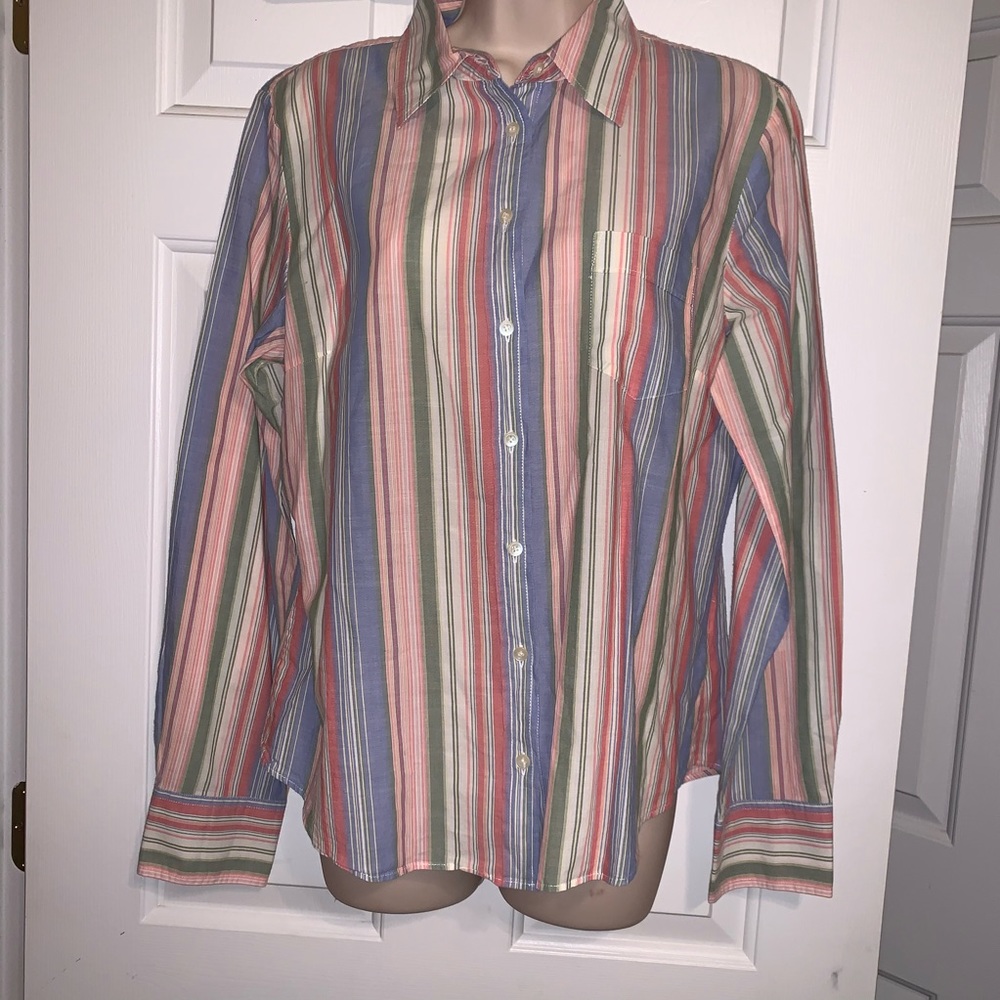 J. Crew Striped Button Down Shirt Sz L Cotton Blouse Multicolor